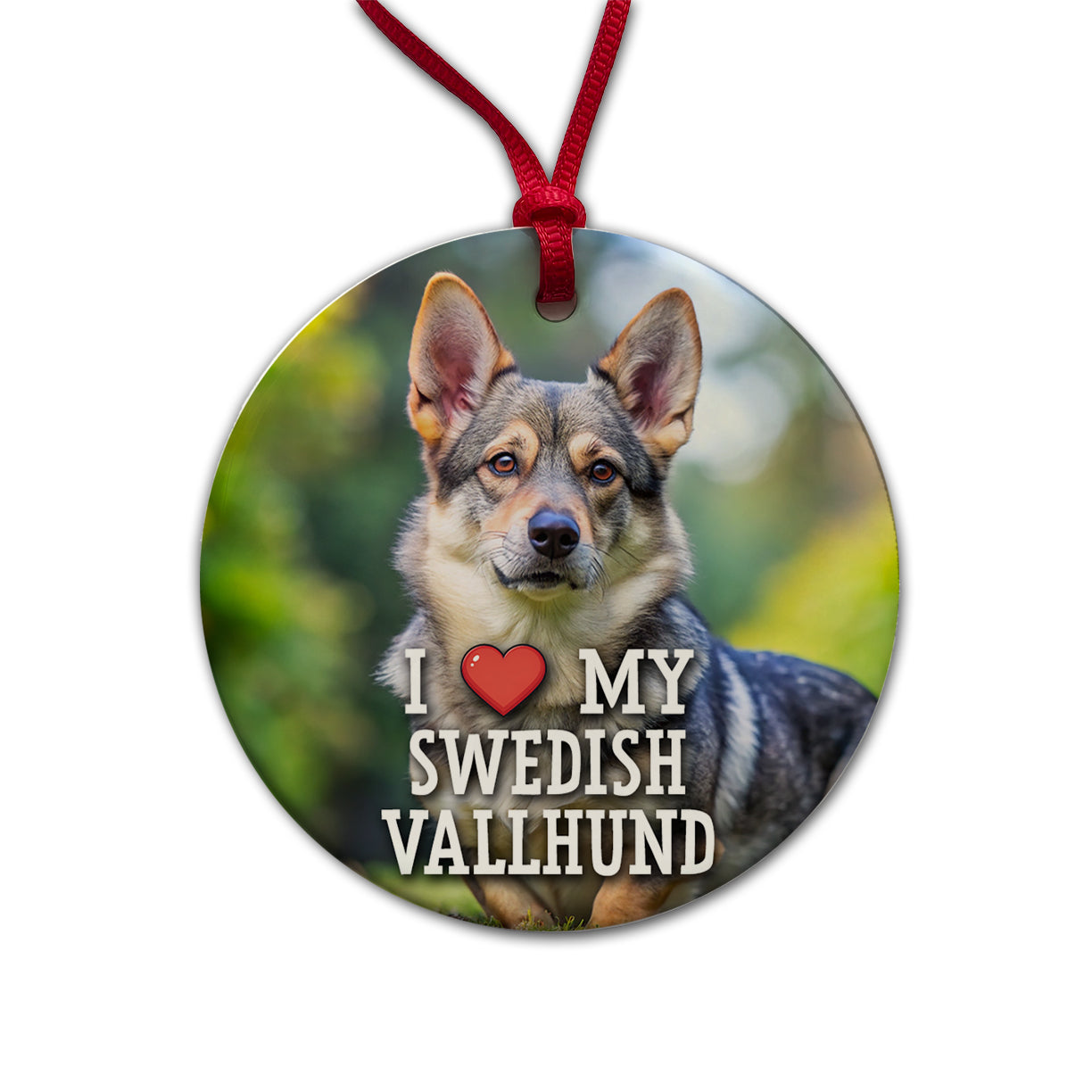 I Love My Swedish Vallhund Dog Heart Round Ceramic Holiday Christmas Tree Ornament