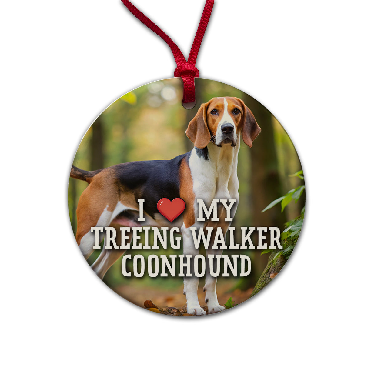 I Love My Treeing Walker Coonhound Dog Heart Round Ceramic Holiday Christmas Tree Ornament