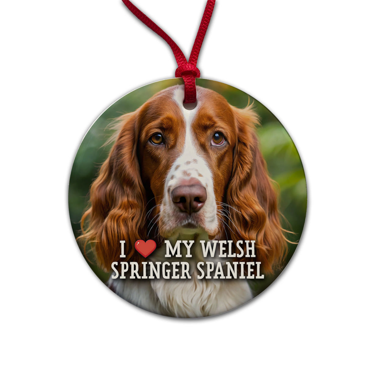 I Love My Welsh Springer Spaniel Dog Heart Round Ceramic Holiday Christmas Tree Ornament