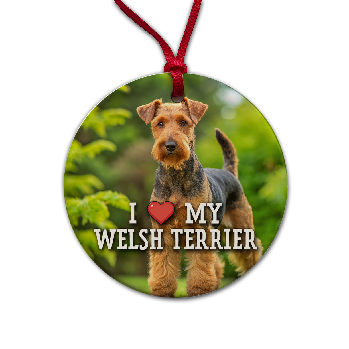 I Love My Welsh Terrier Dog Heart Round Ceramic Holiday Christmas Tree Ornament
