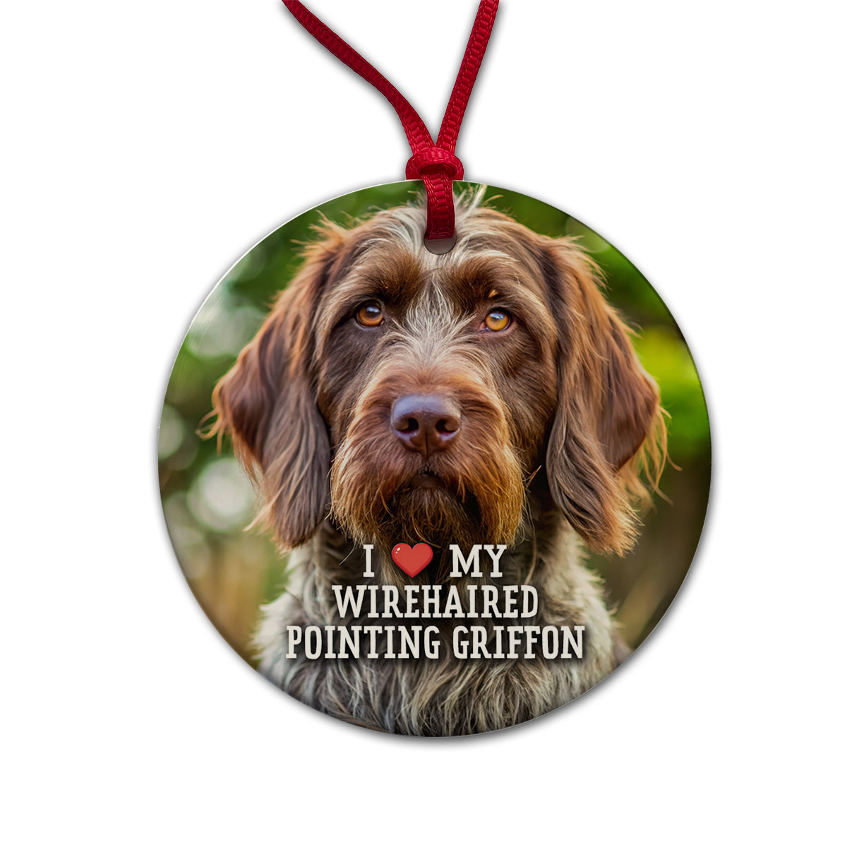 I Love My Wirehaired Pointing Griffon Dog Heart Round Ceramic Holiday Christmas Tree Ornament
