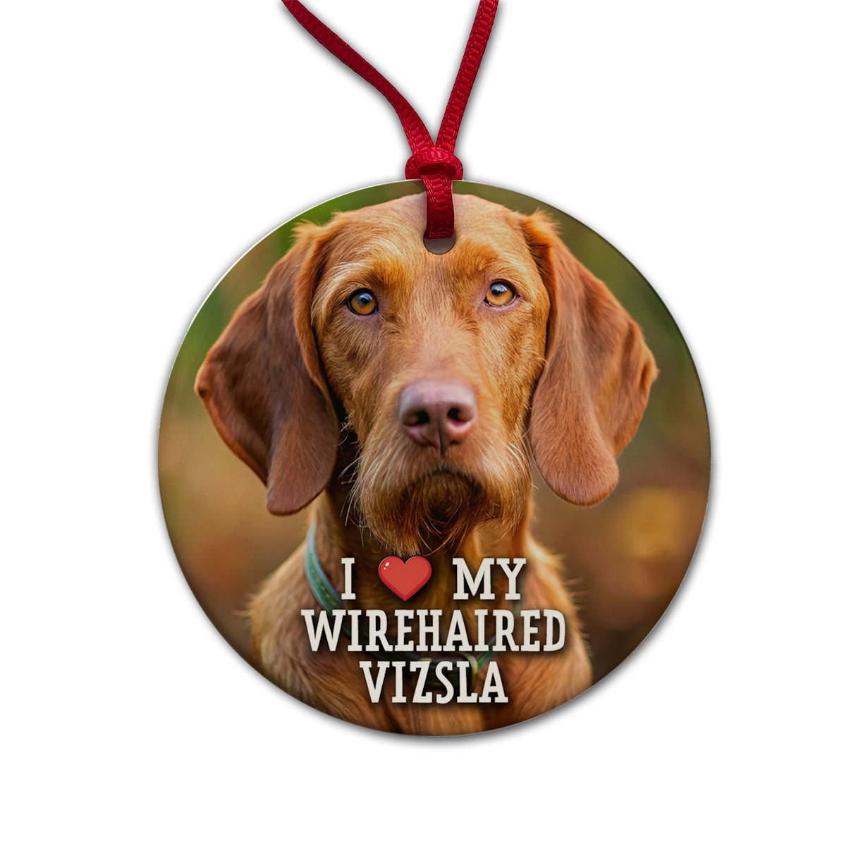 I Love My Wirehaired Vizsla Dog Heart Round Ceramic Holiday Christmas Tree Ornament