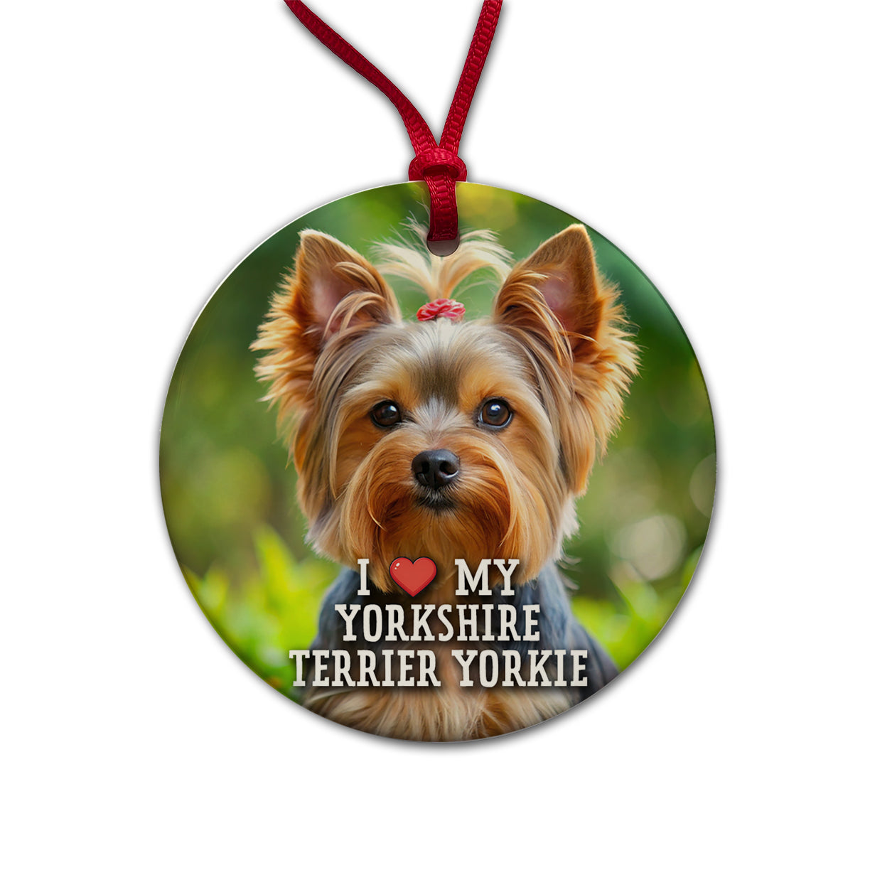 I Love My Yorkshire Terrier Yorkie Dog Heart Round Ceramic Holiday Christmas Tree Ornament