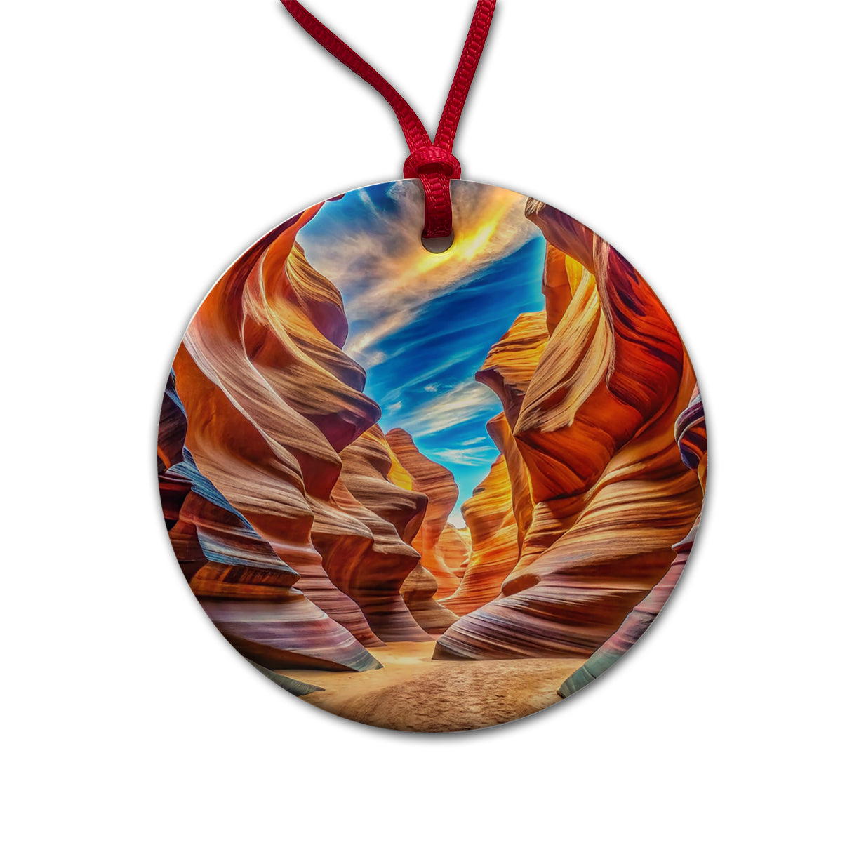Antelope Canyon Arizona Watercolor Style Round Ceramic Holiday Christmas Tree Ornament