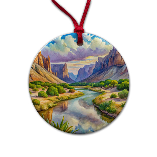 Big Bend National Park Texas Watercolor Style Round Ceramic Holiday Christmas Tree Ornament