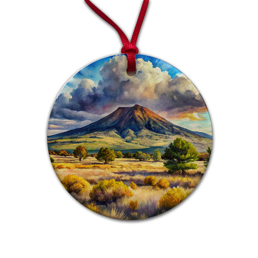 Capulin Volcano National Monument New Mexico Watercolor Style Round Ceramic Holiday Christmas Tree Ornament