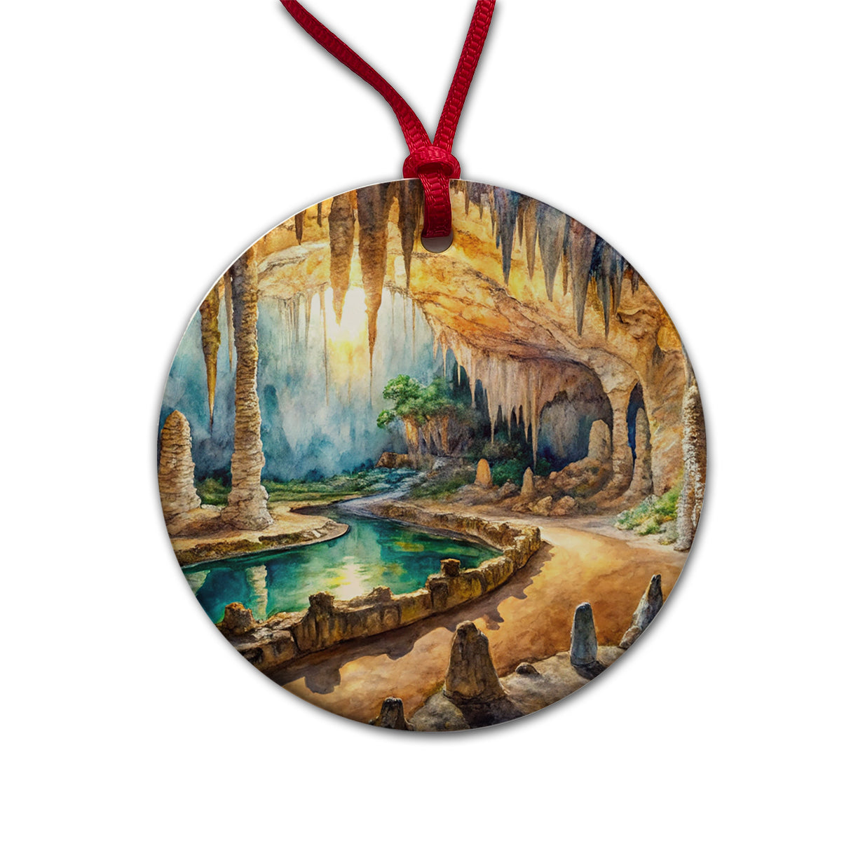 Carlsbad Caverns National Park New Mexico Watercolor Style Round Ceramic Holiday Christmas Tree Ornament