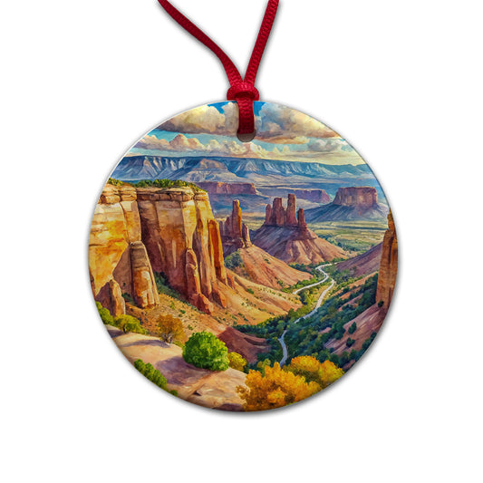 Colorado National Monument Colorado Watercolor Style Round Ceramic Holiday Christmas Tree Ornament
