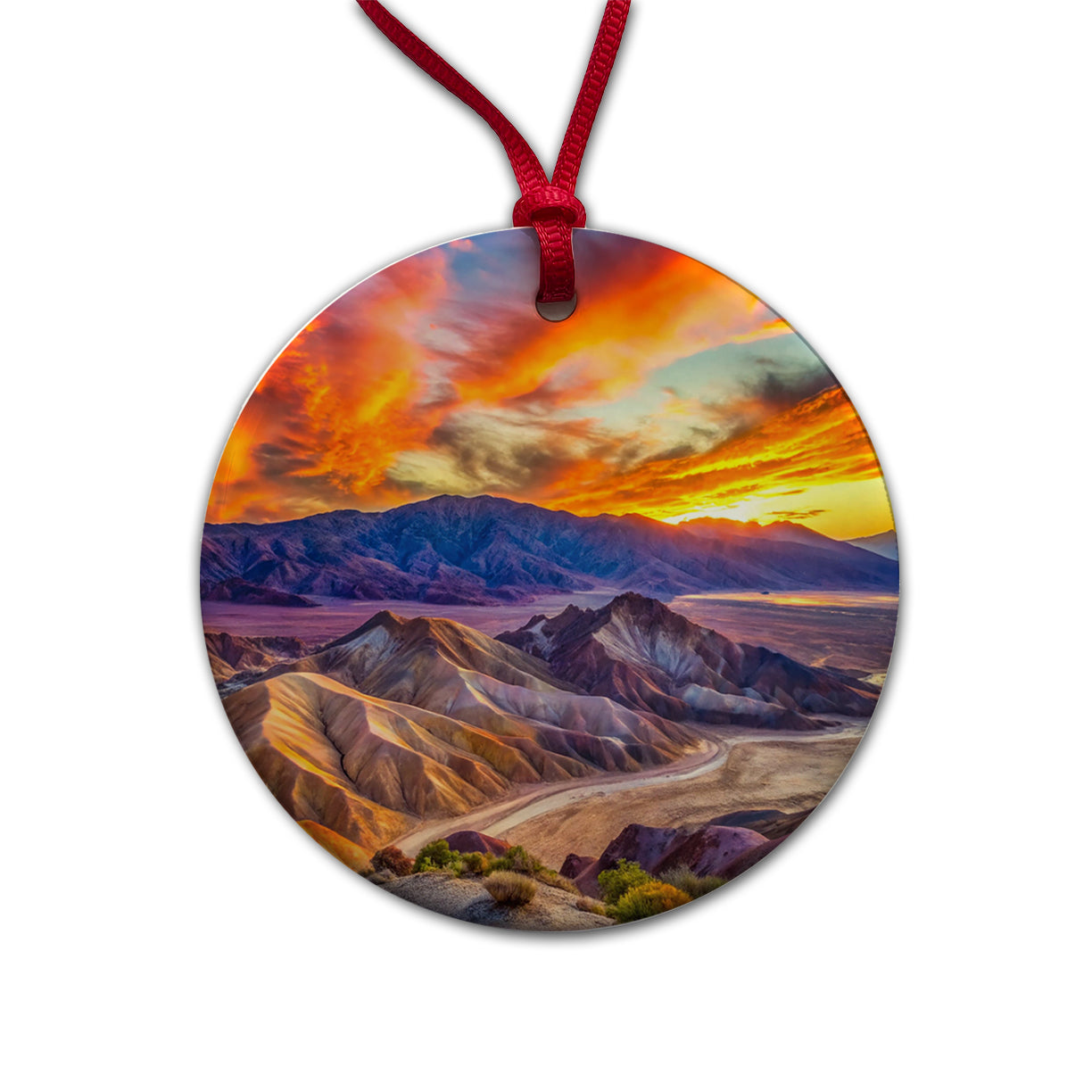 Death Valley National Park California Watercolor Style Round Ceramic Holiday Christmas Tree Ornament