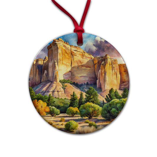El Morro National Monument New Mexico Watercolor Style Round Ceramic Holiday Christmas Tree Ornament