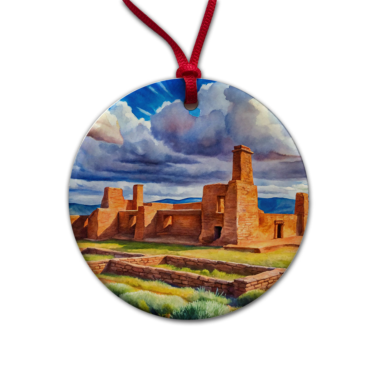 Fort Union National Monument New Mexico Watercolor Style Round Ceramic Holiday Christmas Tree Ornament