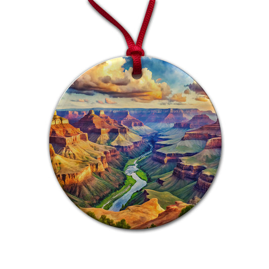 Grand Canyon National Park Arizona Watercolor Style Round Ceramic Holiday Christmas Tree Ornament