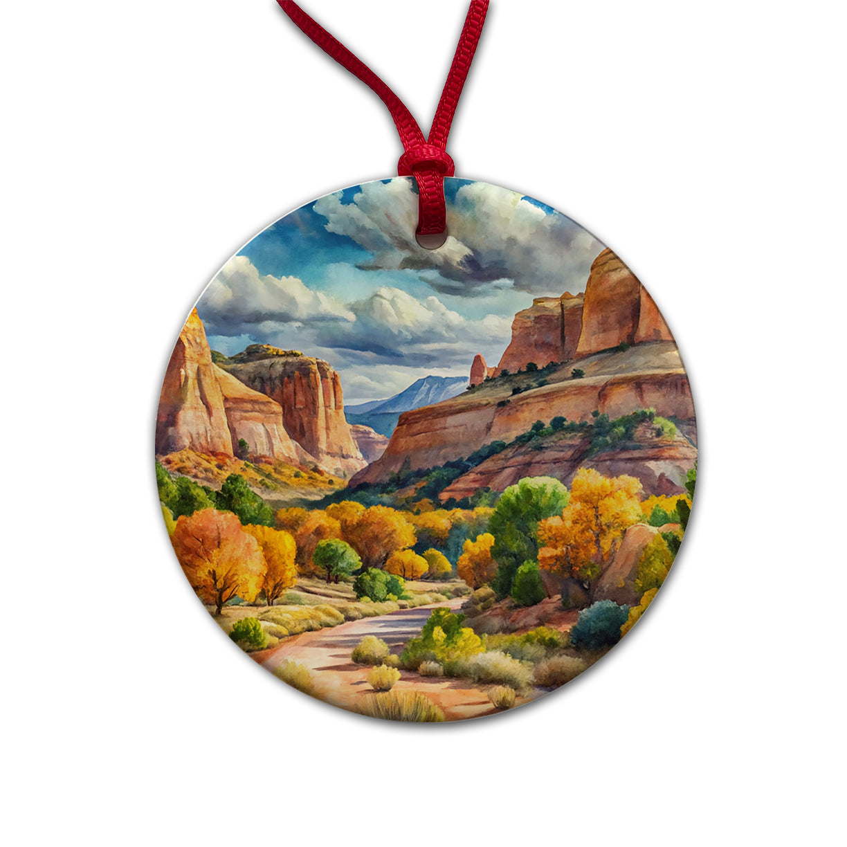 Grand Staircase - Escalante National Monument Utah Watercolor Style Round Ceramic Holiday Christmas Tree Ornament