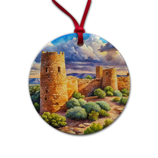 Hovenweep National Monument Colorado, Utah Watercolor Style Round Ceramic Holiday Christmas Tree Ornament