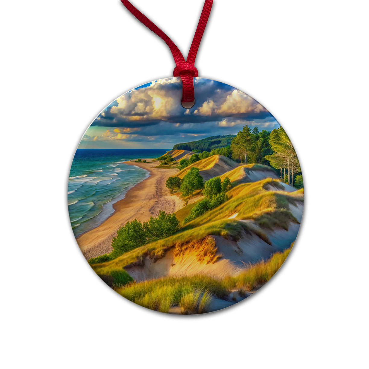 Indiana Dunes National Park Indiana Watercolor Style Round Ceramic Holiday Christmas Tree Ornament