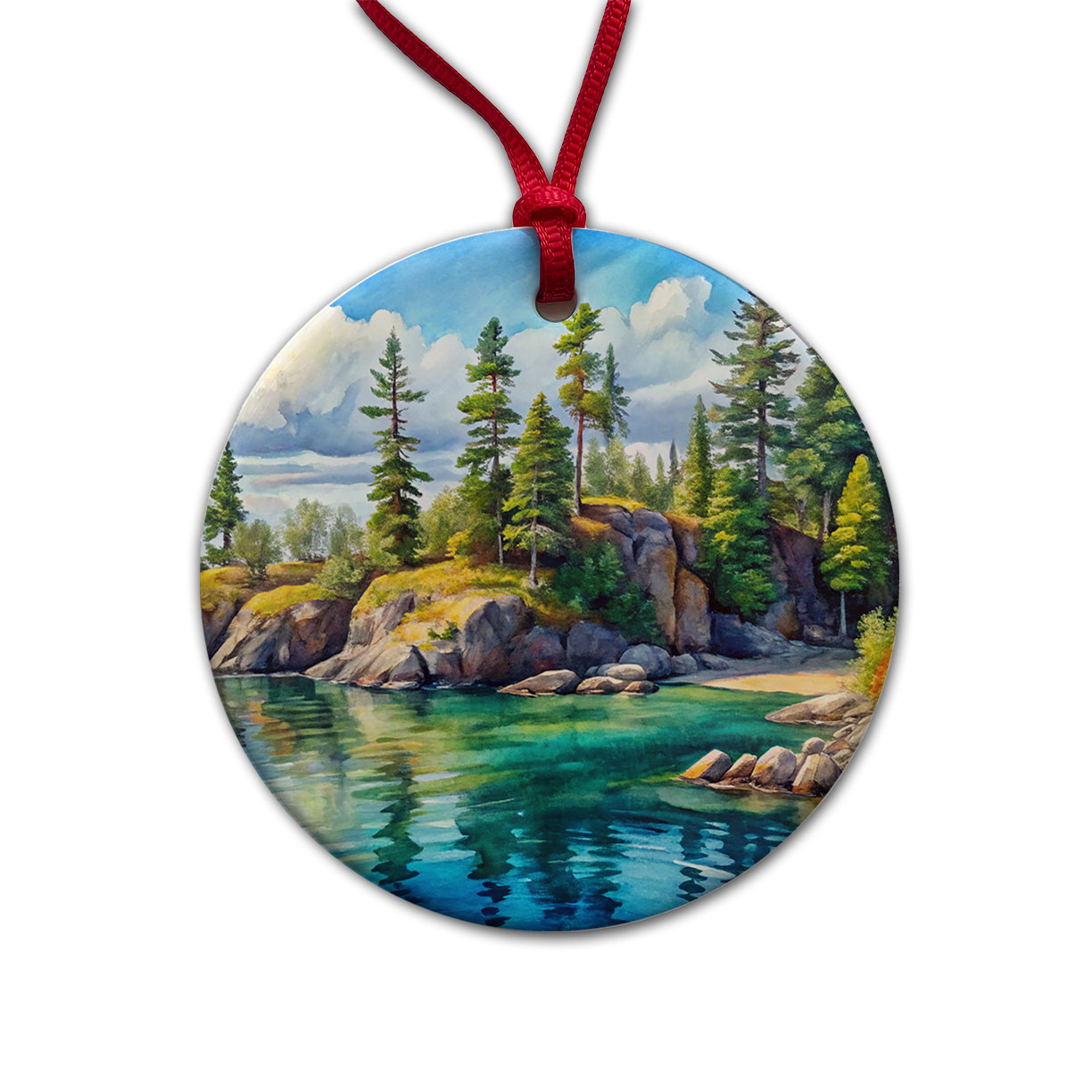 Isle Royale National Park Michigan Watercolor Style Round Ceramic Holiday Christmas Tree Ornament