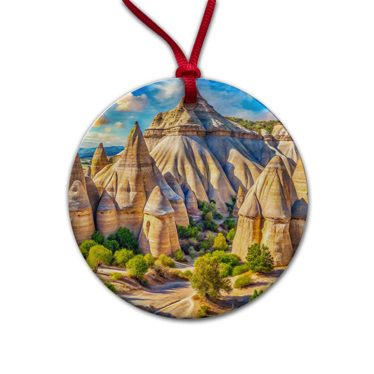Kasha - Katuwe Tent Rocks National Monument New Mexico Watercolor Style Round Ceramic Holiday Christmas Tree Ornament