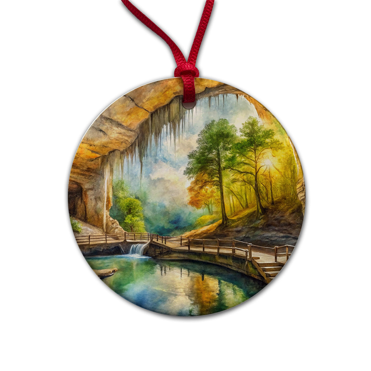 Mammoth Cave National Park Kentucky Watercolor Style Round Ceramic Holiday Christmas Tree Ornament
