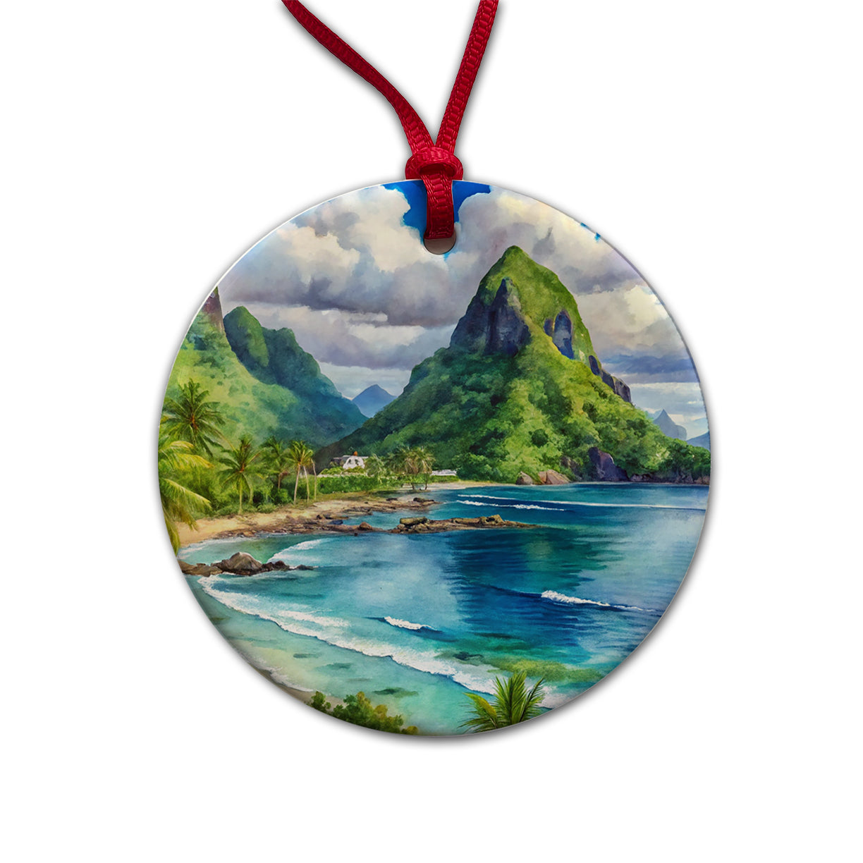 National Park of American Samoa Watercolor Style Round Ceramic Holiday Christmas Tree Ornament