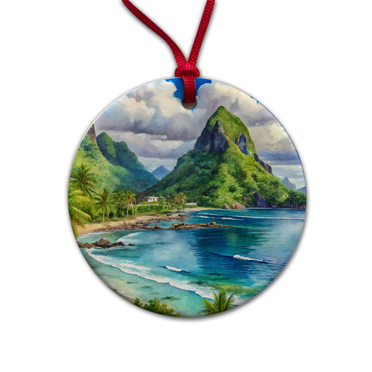 National Park of American Samoa Watercolor Style Round Ceramic Holiday Christmas Tree Ornament