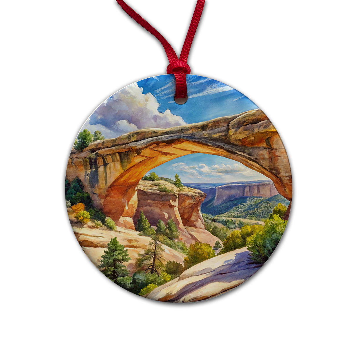 Natural Bridges National Monument Utah Watercolor Style Round Ceramic Holiday Christmas Tree Ornament