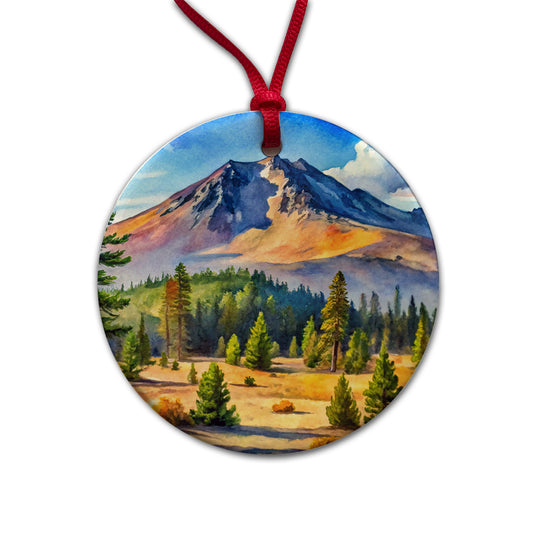 Newberry Volcanic National Monument Oregon Watercolor Style Round Ceramic Holiday Christmas Tree Ornament