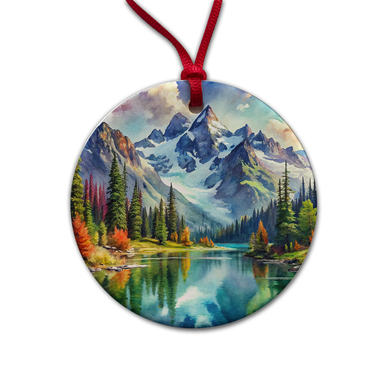 North Cascades National Park Washington Watercolor Style Round Ceramic Holiday Christmas Tree Ornament