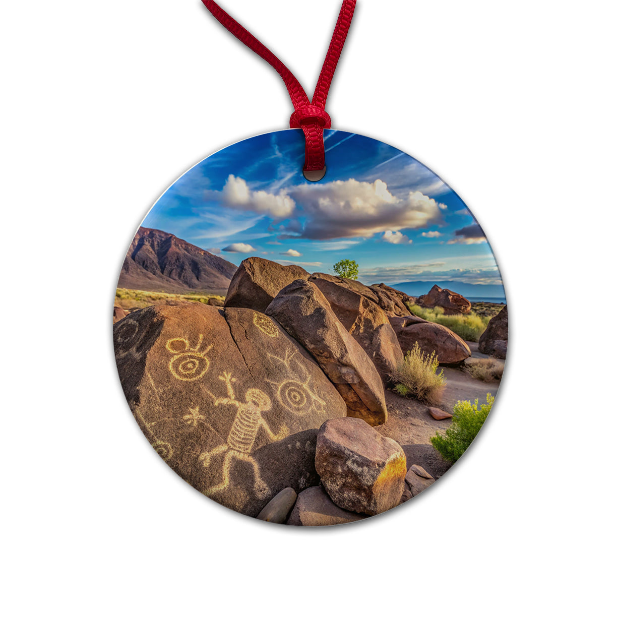 Petroglyph National Monument New Mexico Watercolor Style Round Ceramic Holiday Christmas Tree Ornament