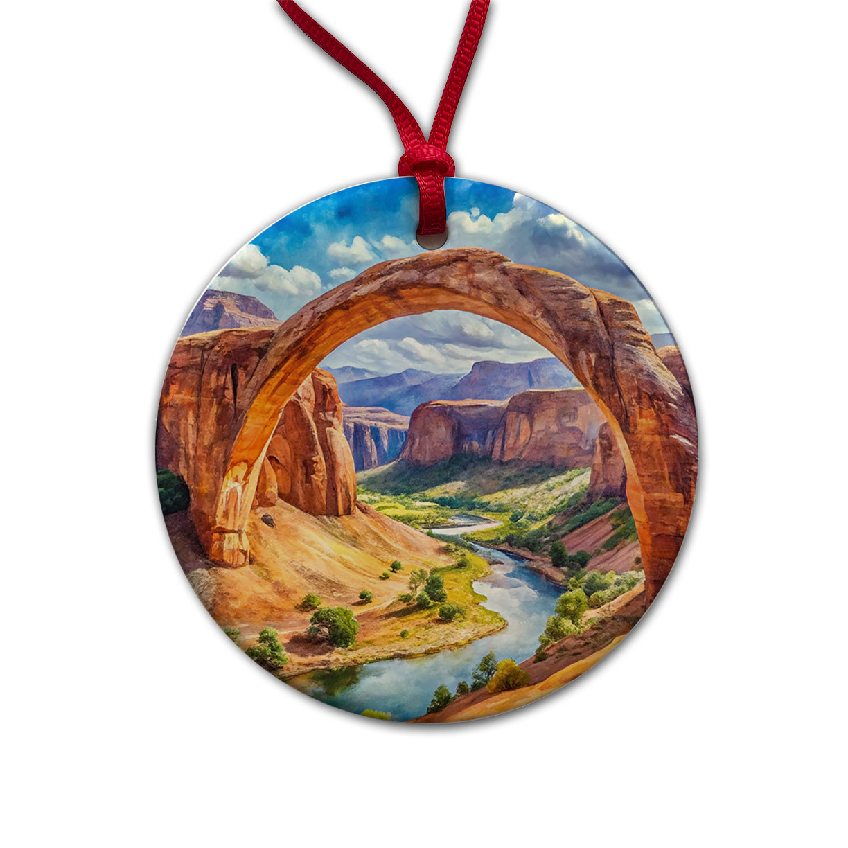 Rainbow Bridge National Monument Utah Watercolor Style Round Ceramic Holiday Christmas Tree Ornament