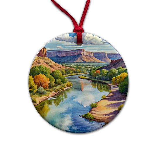Rio Grande del Norte National Monument New Mexico Watercolor Style Round Ceramic Holiday Christmas Tree Ornament