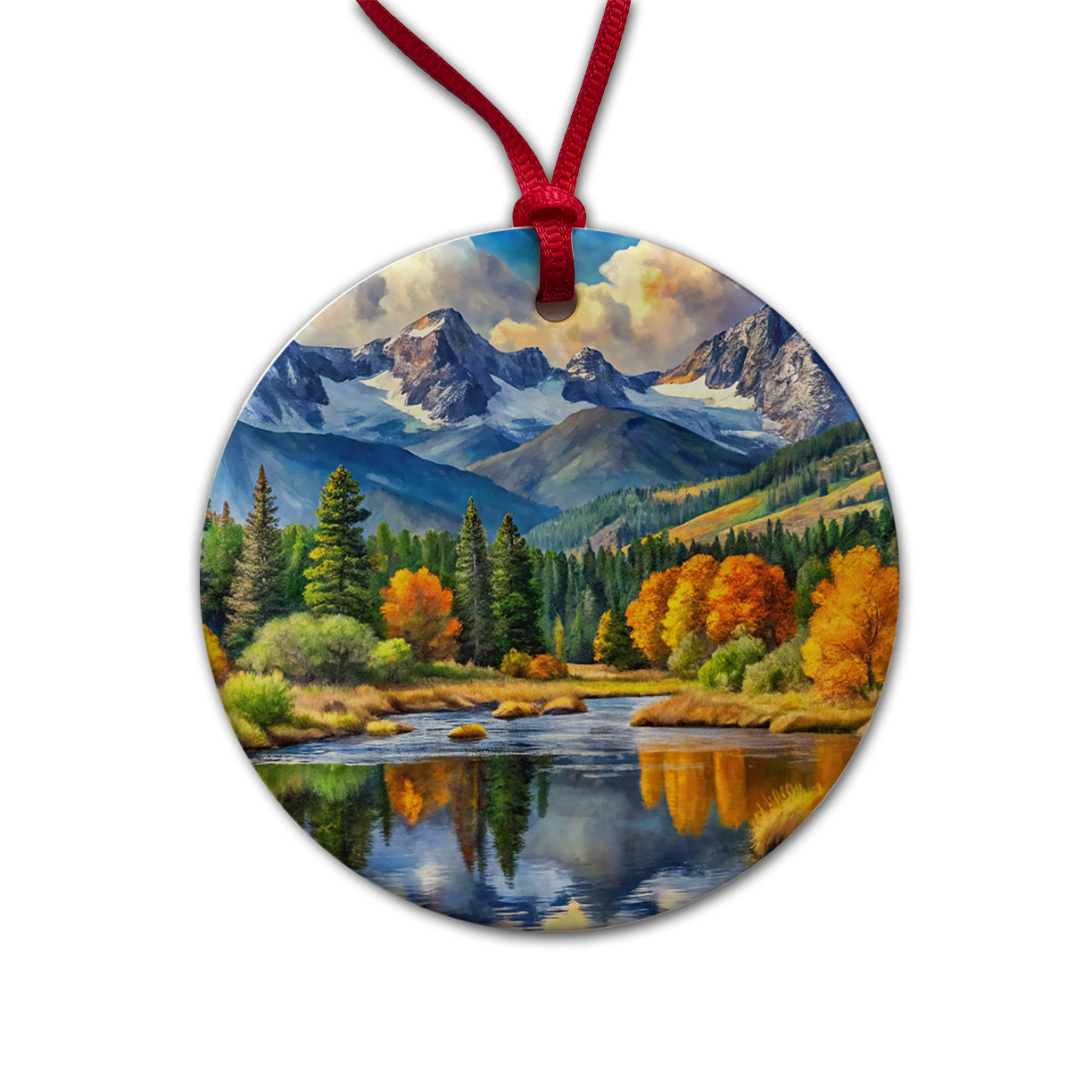 Rocky Mountain National Park Colorado Watercolor Style Round Ceramic Holiday Christmas Tree Ornament