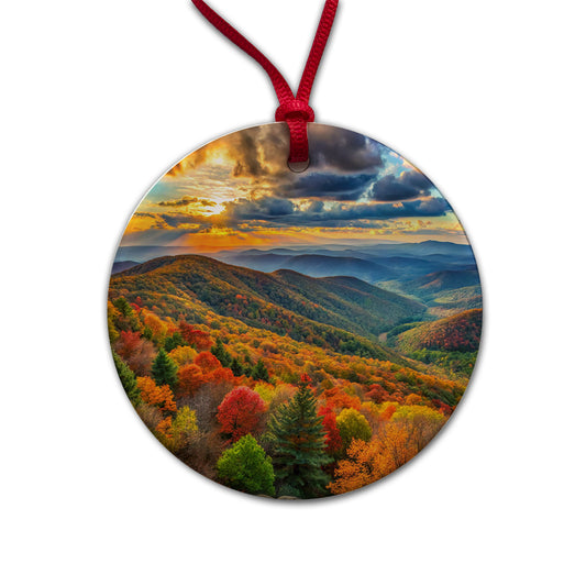 Shenandoah National Park Virginia Watercolor Style Round Ceramic Holiday Christmas Tree Ornament