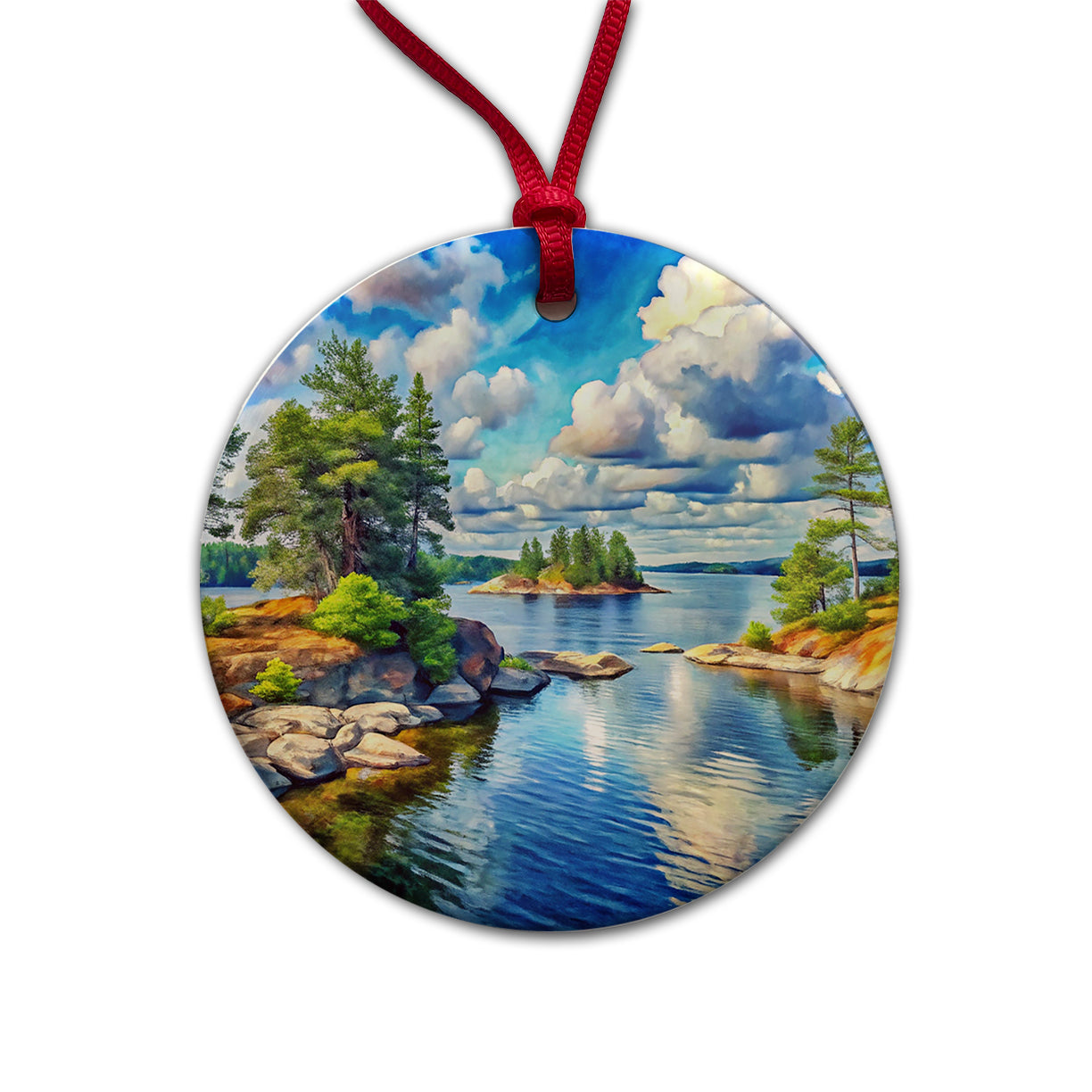 Voyageurs National Park Minnesota Watercolor Style Round Ceramic Holiday Christmas Tree Ornament