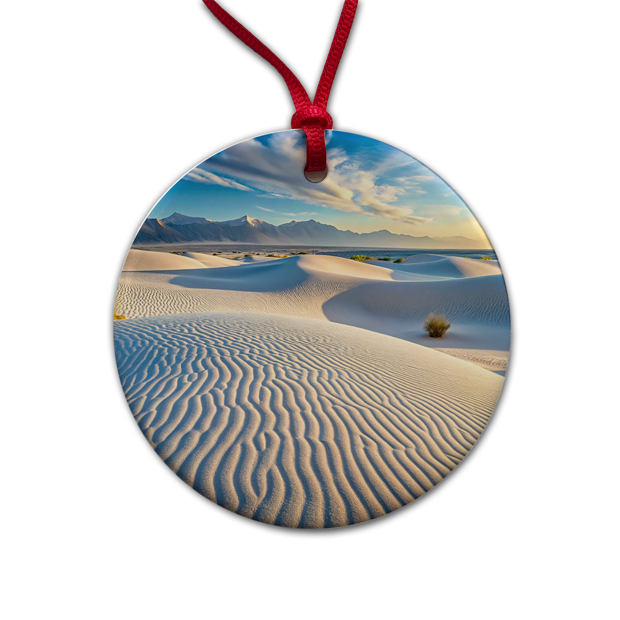 White Sands National Park New Mexico Watercolor Style Round Ceramic Holiday Christmas Tree Ornament