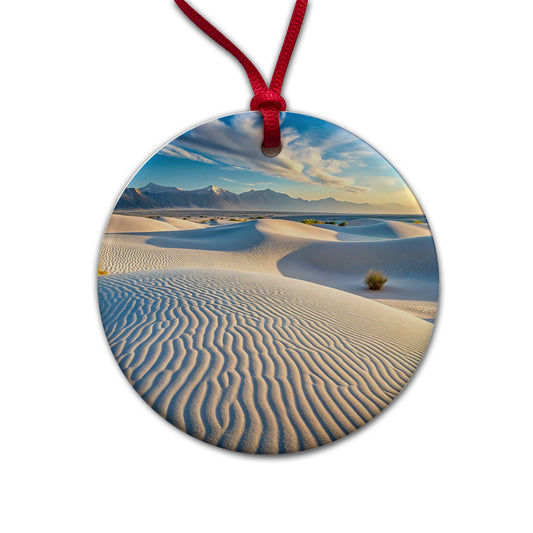 White Sands National Park New Mexico Watercolor Style Round Ceramic Holiday Christmas Tree Ornament