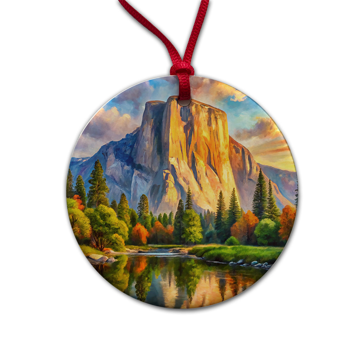 Yosemite National Park El Capitan Watercolor Style Round Ceramic Holiday Christmas Tree Ornament