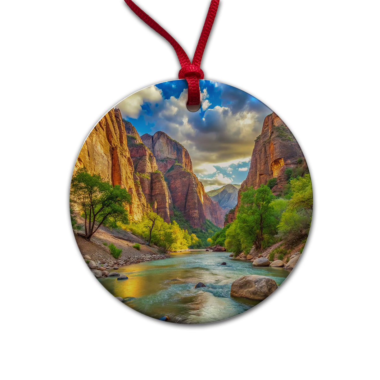 Zion National Park Utah Watercolor Style Round Ceramic Holiday Christmas Tree Ornament
