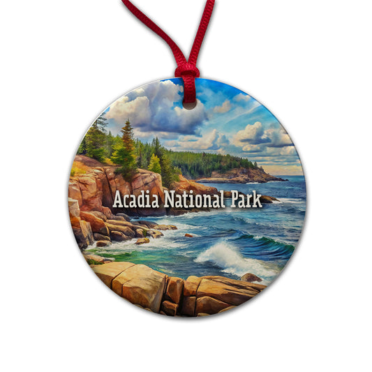 Acadia National Park Maine Round Ceramic Holiday Christmas Tree Ornament