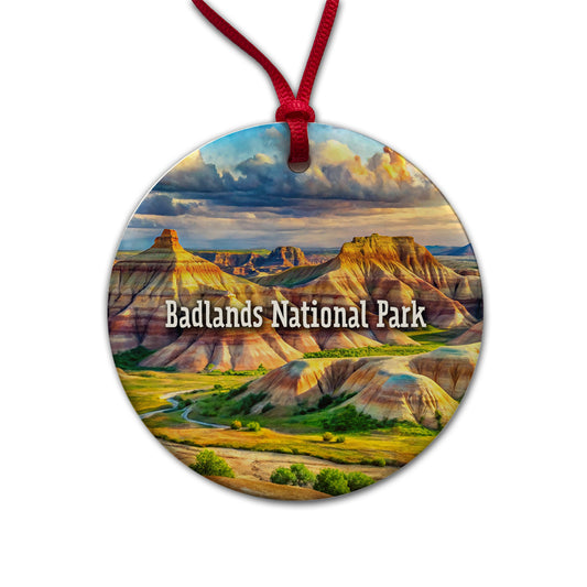 Badlands National Park South Dakota Round Ceramic Holiday Christmas Tree Ornament