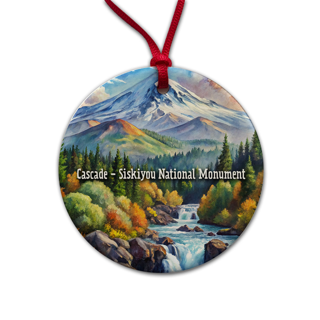 Cascade - Siskiyou National Monument California, Oregon Round Ceramic Holiday Christmas Tree Ornament