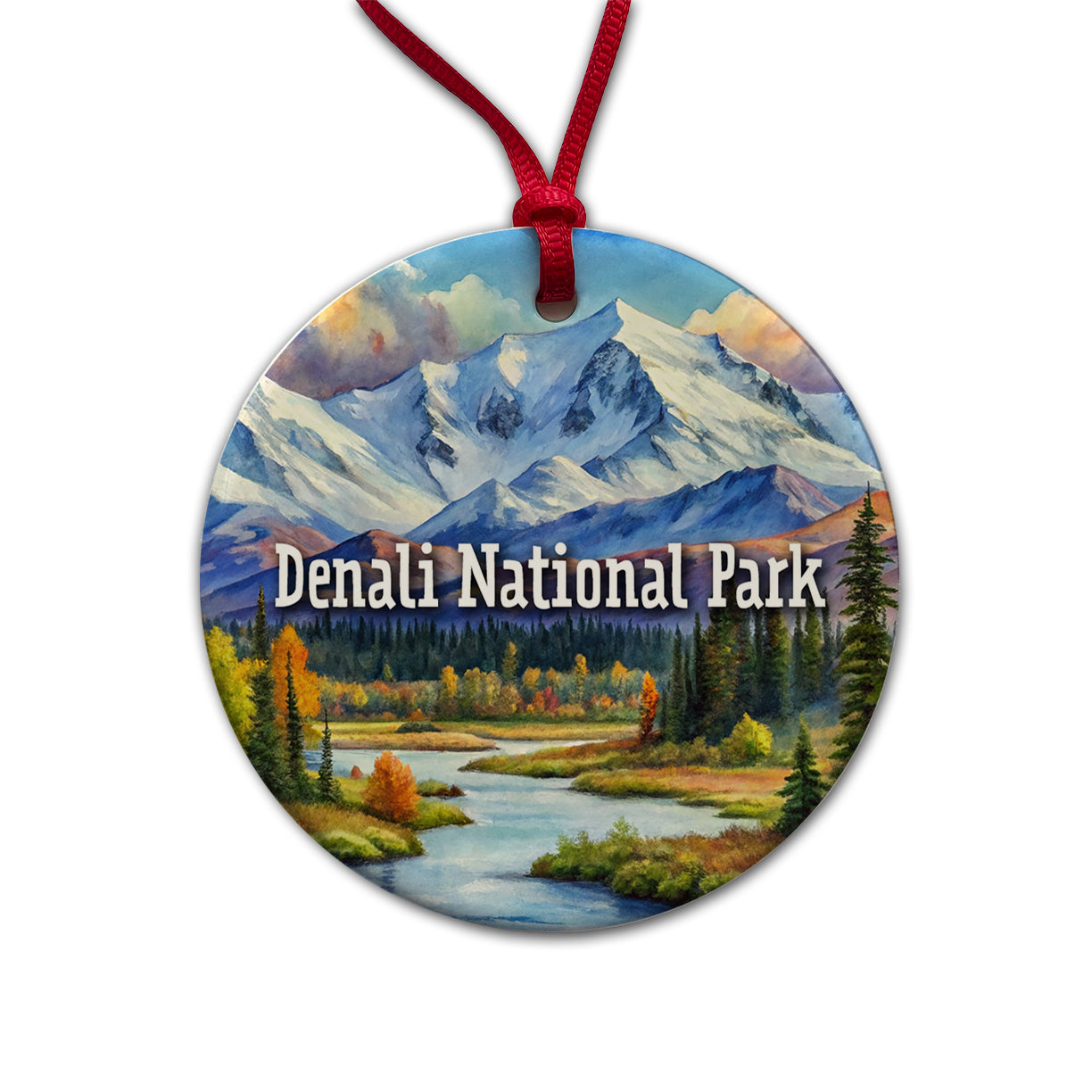 Denali National Park Alaska Round Ceramic Holiday Christmas Tree Ornament