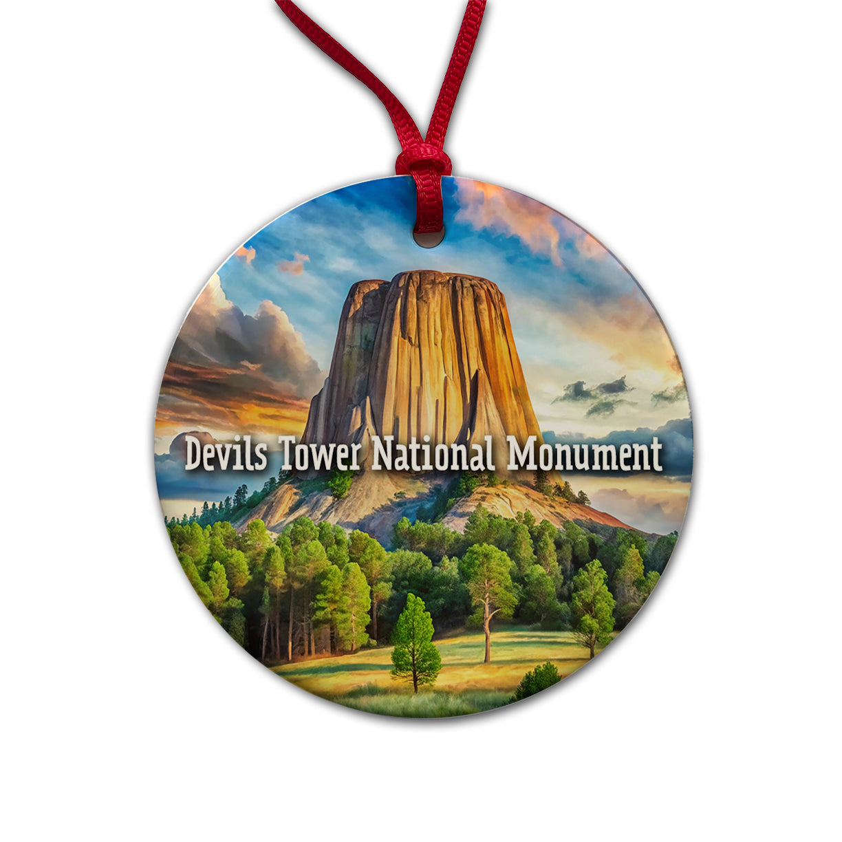 Devils Tower National Monument Wyoming Round Ceramic Holiday Christmas Tree Ornament