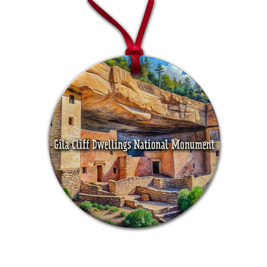 Gila Cliff Dwellings National Monument New Mexico Round Ceramic Holiday Christmas Tree Ornament
