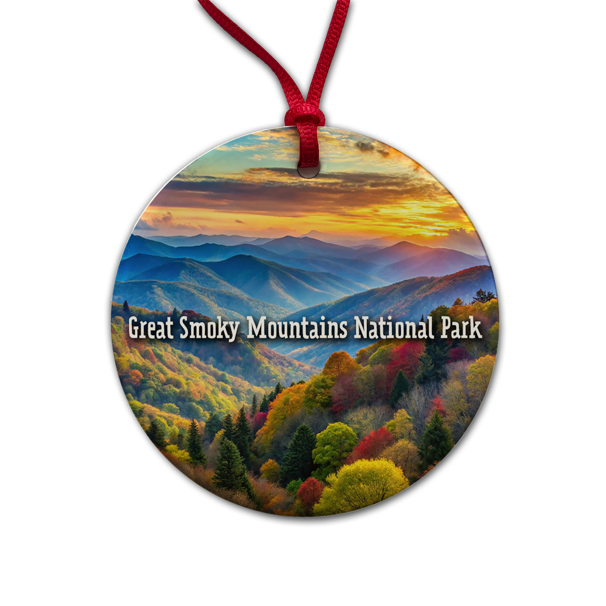 Great Smoky Mountains National Park North Carolina Tennessee Round Ceramic Holiday Christmas Tree Ornament