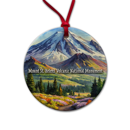 Mount St. Helens Volcanic National Monument Washington Round Ceramic Holiday Christmas Tree Ornament