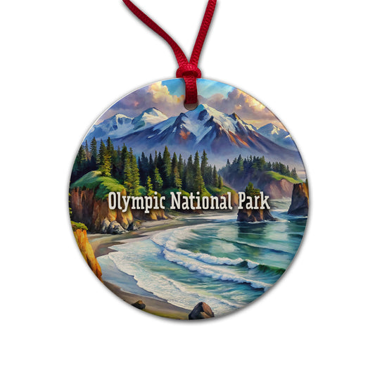 Olympic National Park Washington Round Ceramic Holiday Christmas Tree Ornament