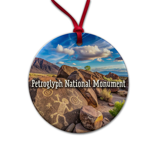 Petroglyph National Monument New Mexico Round Ceramic Holiday Christmas Tree Ornament