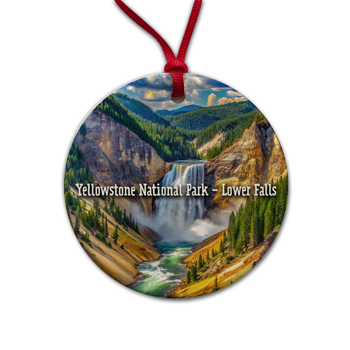Yellowstone National Park Lower Falls Round Ceramic Holiday Christmas Tree Ornament