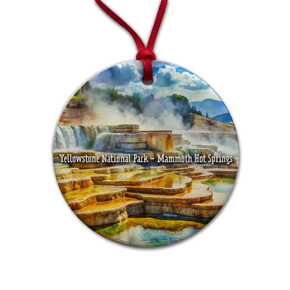 Yellowstone National Park Mammoth Hot Springs Round Ceramic Holiday Christmas Tree Ornament