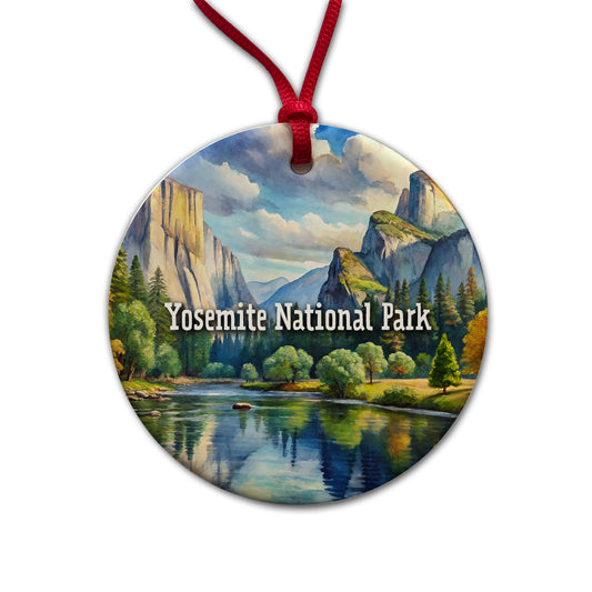 Yosemite National Park California Round Ceramic Holiday Christmas Tree Ornament
